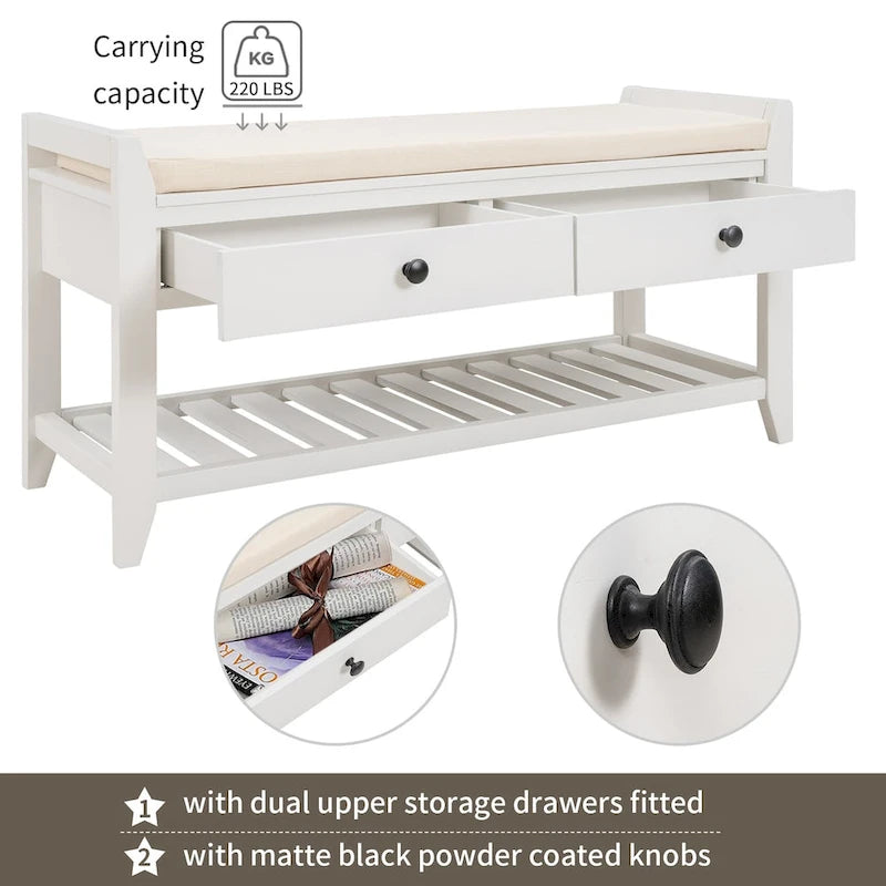Multipurpose Storage Shoe Bench with Cushioned Seat and Drawers