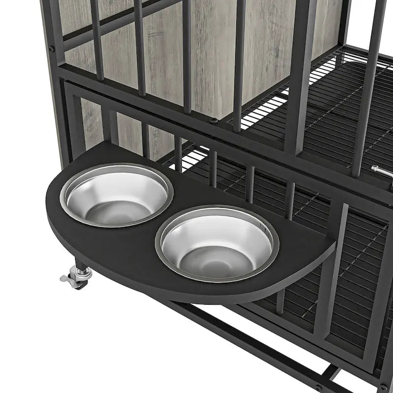 Dog crate furniture with Rremovable Ttray, Double-Door House, lift Panel, 360 Degree Rotation 3 Height Adjustable Feeding Bowls