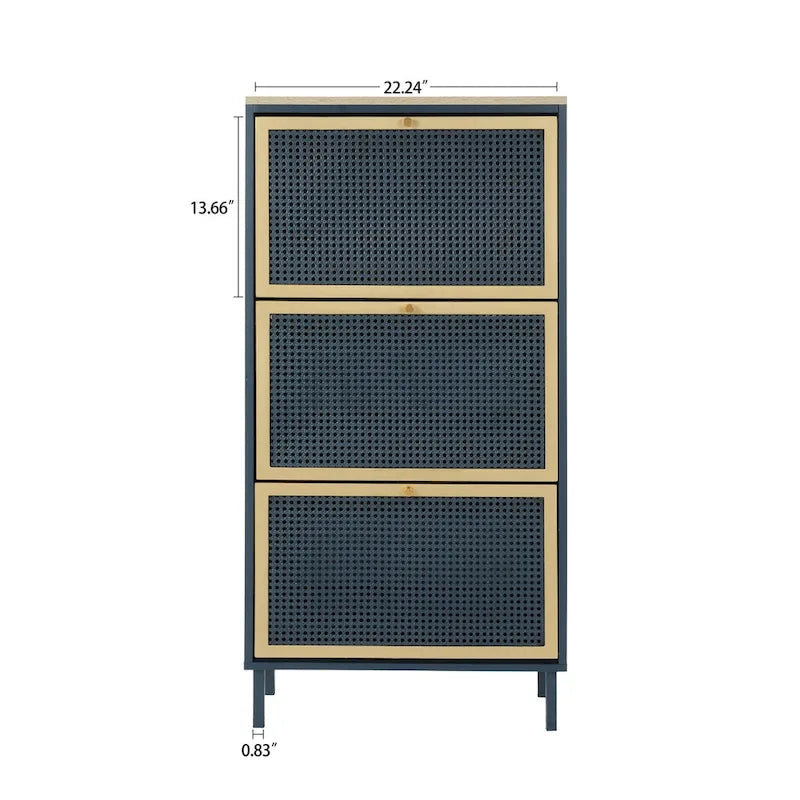 3 Metal Door Shoe Rack, Freestanding Modern Shoe Storage Cabinet, Metal rattan, for Entryway