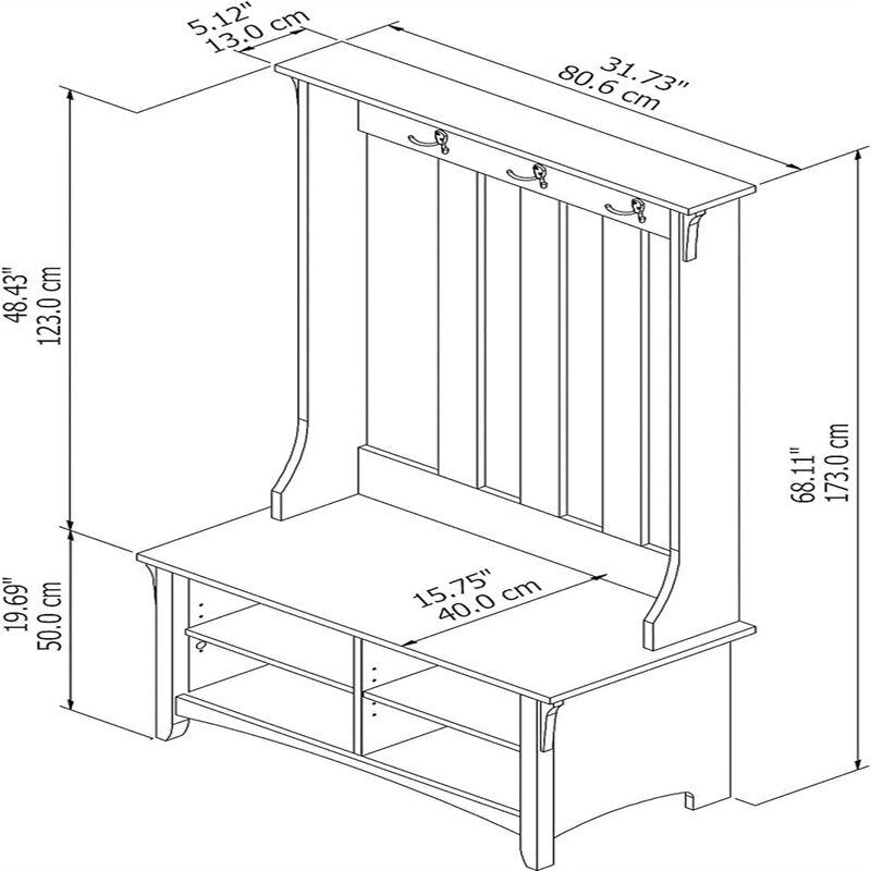 Bush Business Furniture Salinas Hall Tree with Shoe Bench - 15.75D x 31.73W x 68.11H