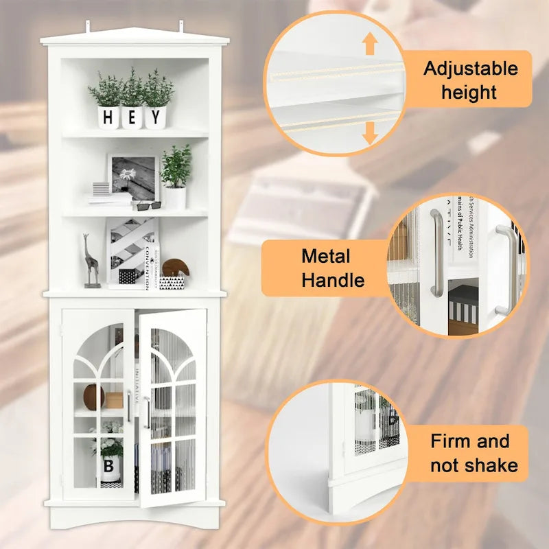 Corner Storage Cabinet,63.3 Tall Freestanding Bookcase with Doors & Adjustable Shelves,5-Tier Corner Display Cabinet