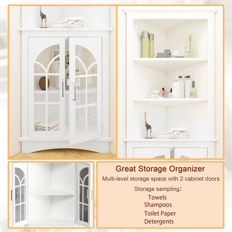 Corner Storage Cabinet,63.3 Tall Freestanding Bookcase with Doors & Adjustable Shelves,5-Tier Corner Display Cabinet