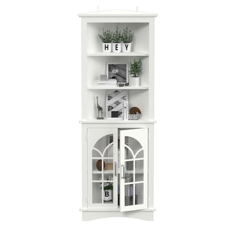 Corner Storage Cabinet,63.3 Tall Freestanding Bookcase with Doors & Adjustable Shelves,5-Tier Corner Display Cabinet