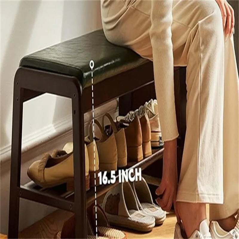 2-Tier Wooden Storage Entryway Bench