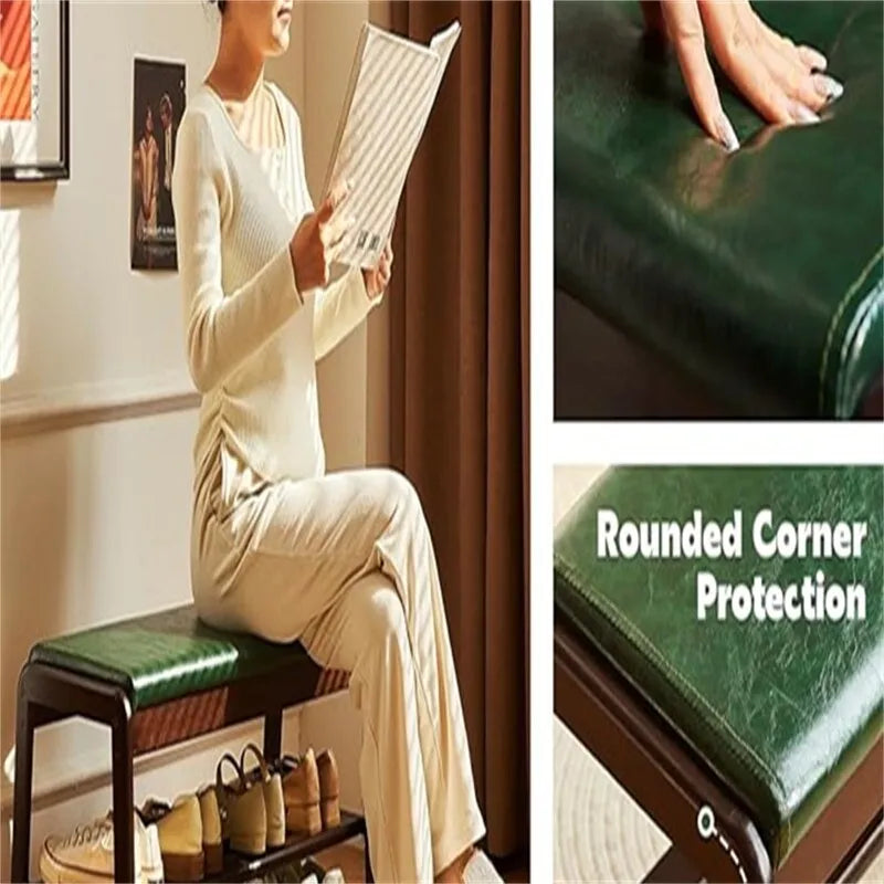 2-Tier Wooden Storage Entryway Bench