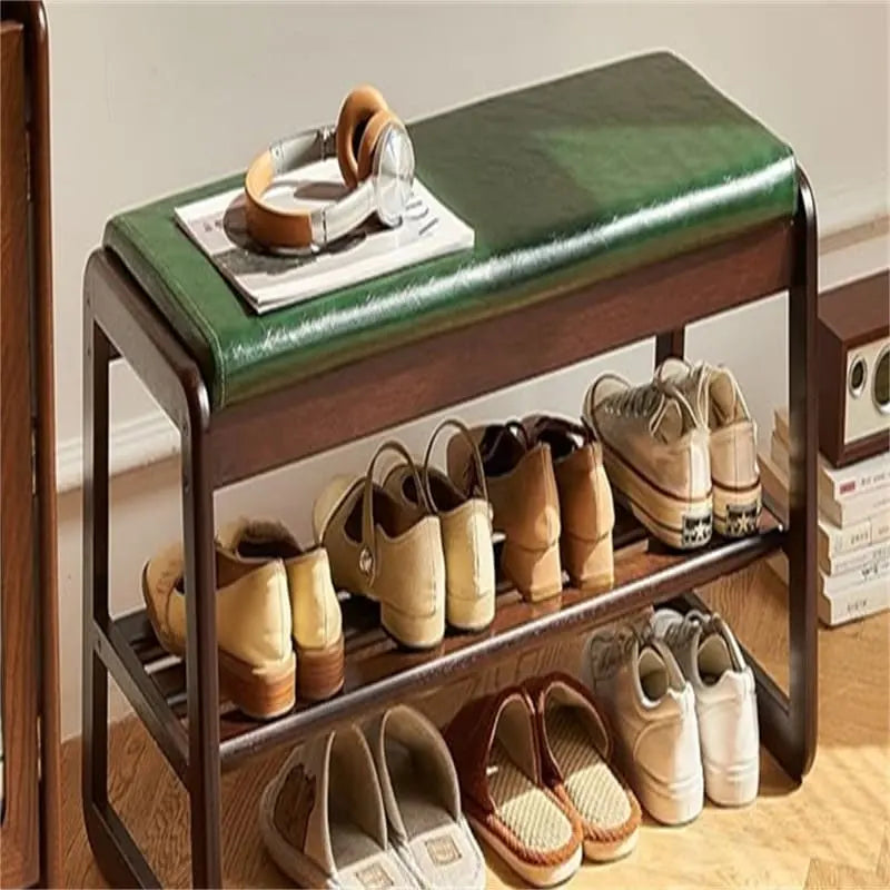 2-Tier Wooden Storage Entryway Bench