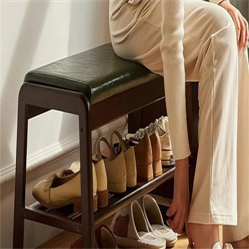 2-Tier Wooden Storage Entryway Bench