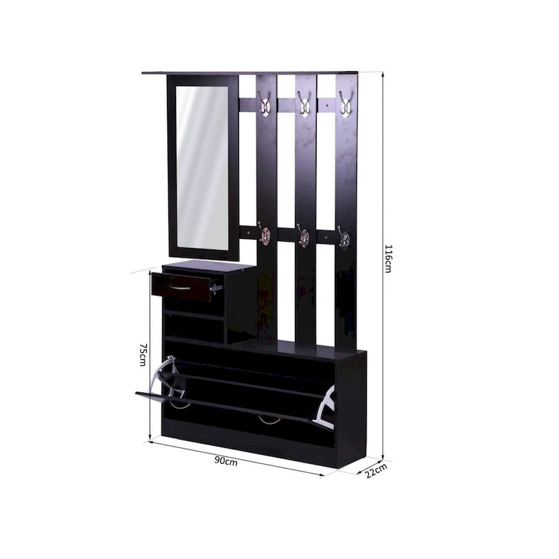 Three In One Combination Model Gate Cabinet with Shoe cabinet+Hang shelf+ Mirror, Black