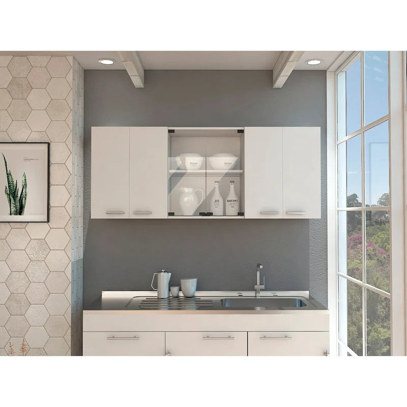 Superior 150 Wall Cabinet With Glass, Four Interior Shelves, Two Double Door