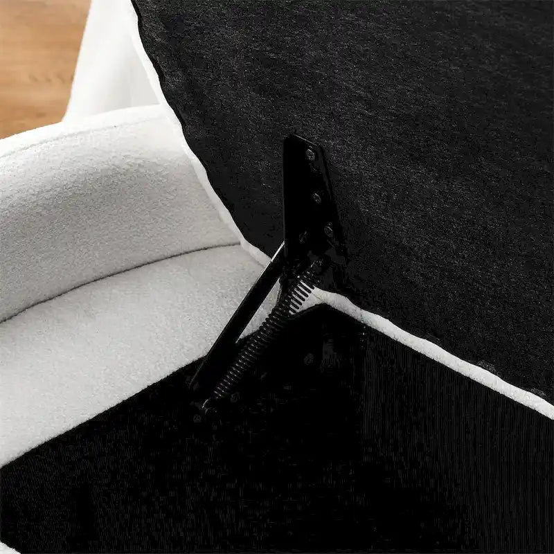 Oval Ottoman Storage Bench Chenille Fabric Bench w/Large Storage Space