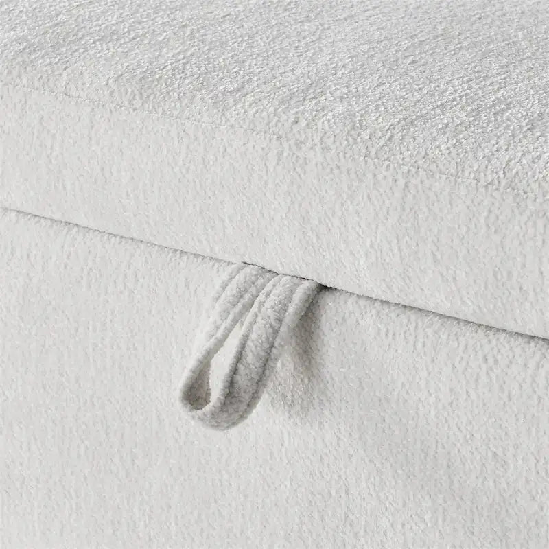 Oval Ottoman Storage Bench Chenille Fabric Bench w/Large Storage Space