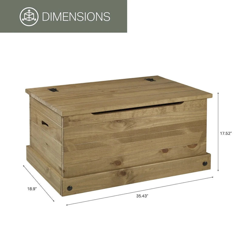 OS Home and Office Furniture Model COR440 Cottage Series Wood Storage Trunk in Corona Brown