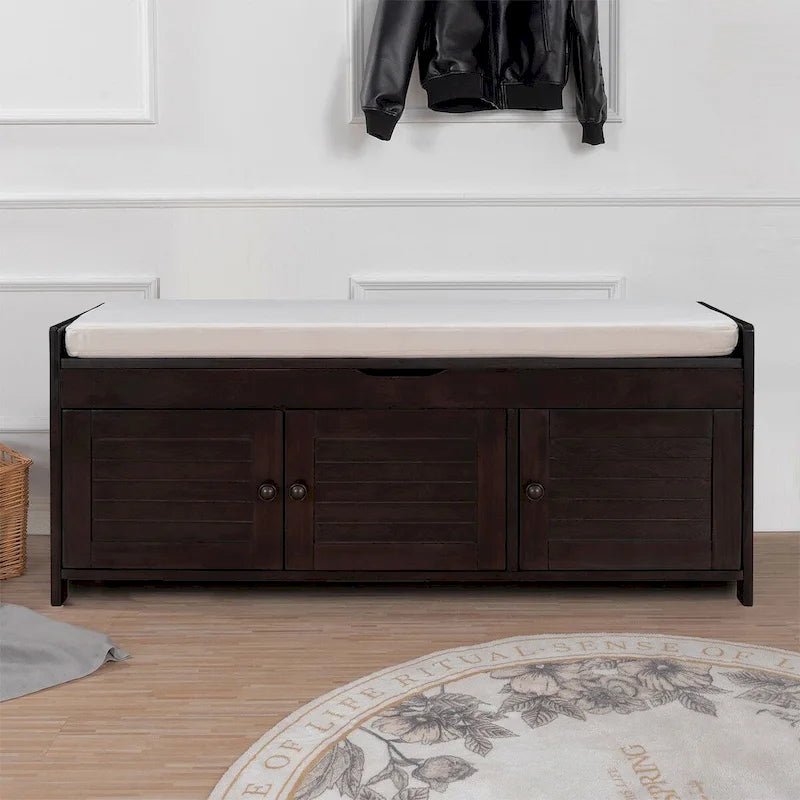 Classic Modern Storage Bench with Two Cabinets and Flip-Top Storage