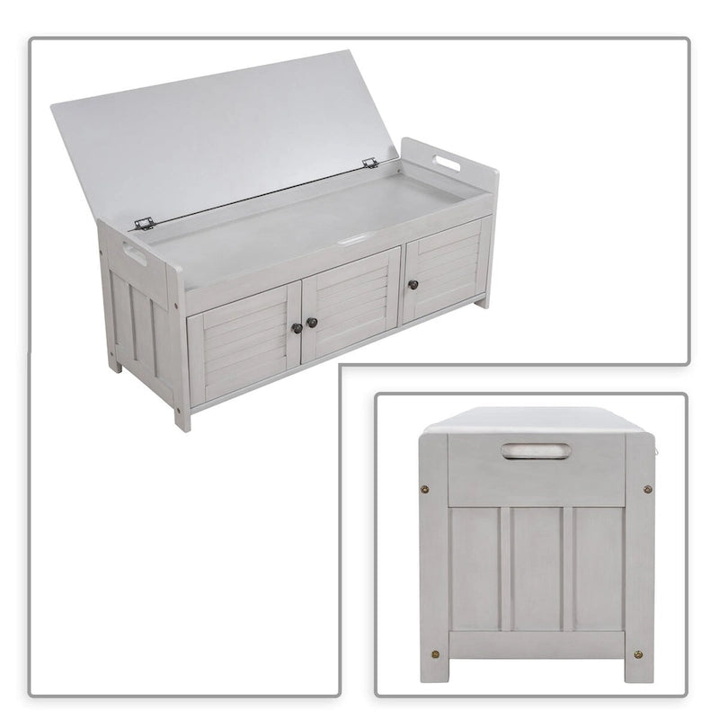 Classic Modern Storage Bench with Two Cabinets and Flip-Top Storage