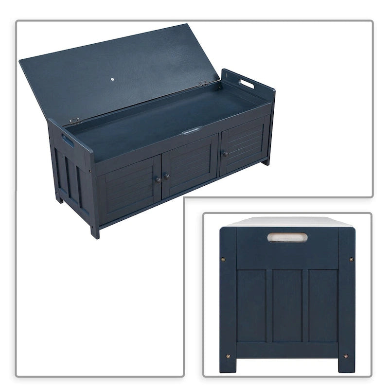 Classic Modern Storage Bench with Two Cabinets and Flip-Top Storage
