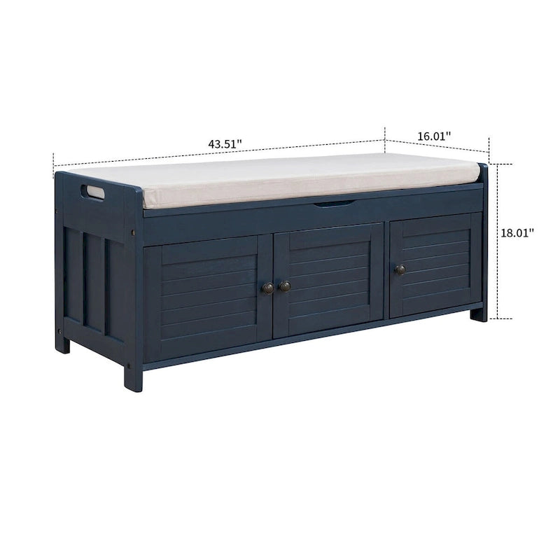 Classic Modern Storage Bench with Two Cabinets and Flip-Top Storage
