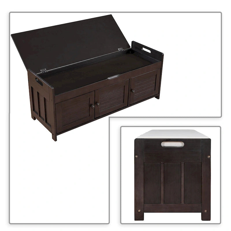 Classic Modern Storage Bench with Two Cabinets and Flip-Top Storage