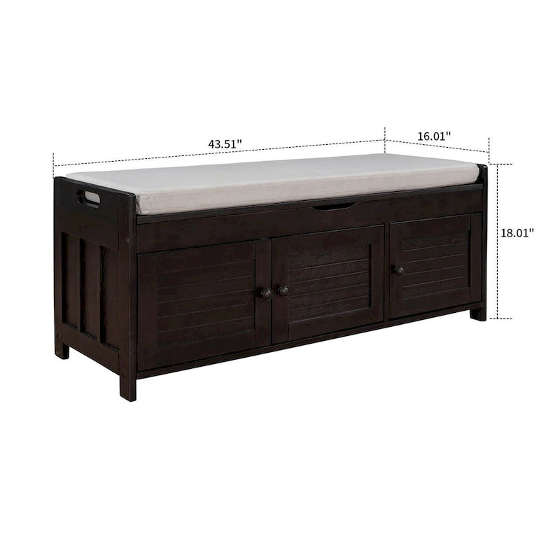 Classic Modern Storage Bench with Two Cabinets and Flip-Top Storage