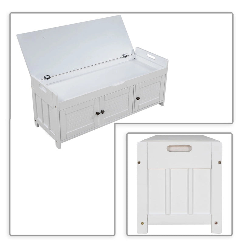 Classic Modern Storage Bench with Two Cabinets and Flip-Top Storage