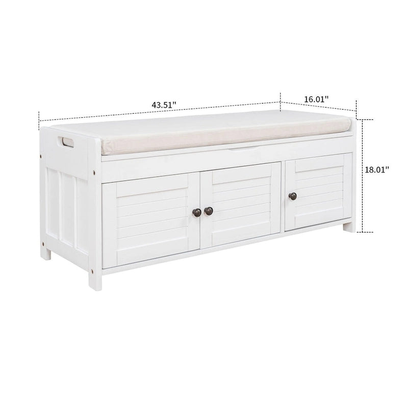 Classic Modern Storage Bench with Two Cabinets and Flip-Top Storage