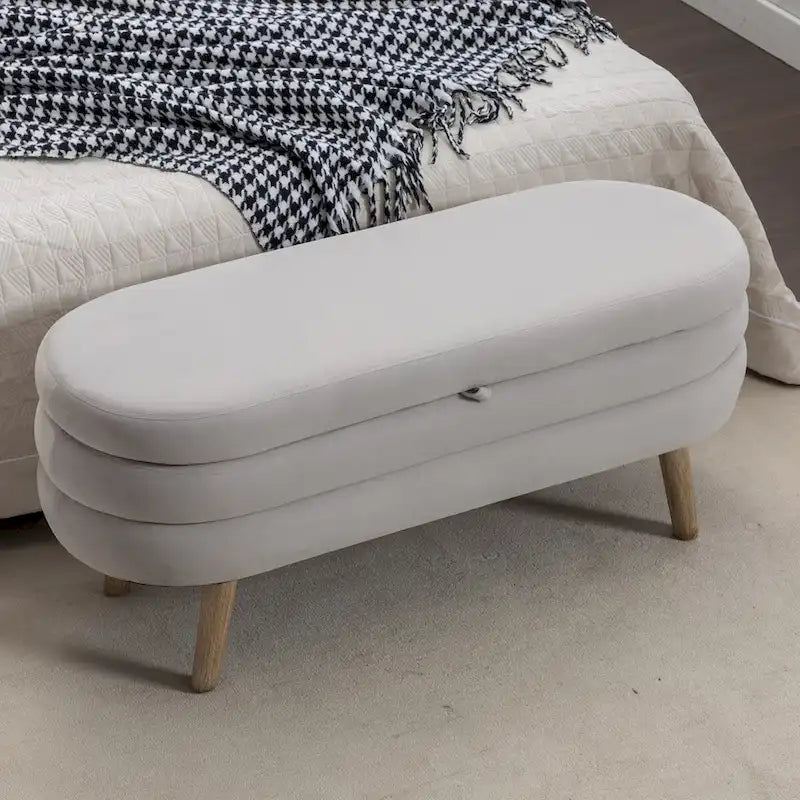 Velvet Fabric Storage Bench Bedroom Bench With Wood Legs For Living Room Bedroom Indoor