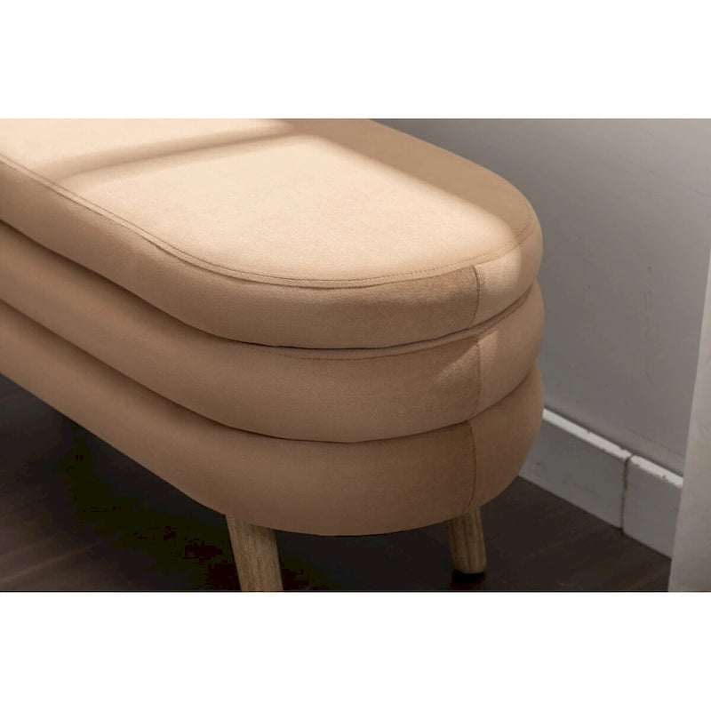 Velvet Fabric Storage Bench Bedroom Bench With Wood Legs For Living Room Bedroom Indoor