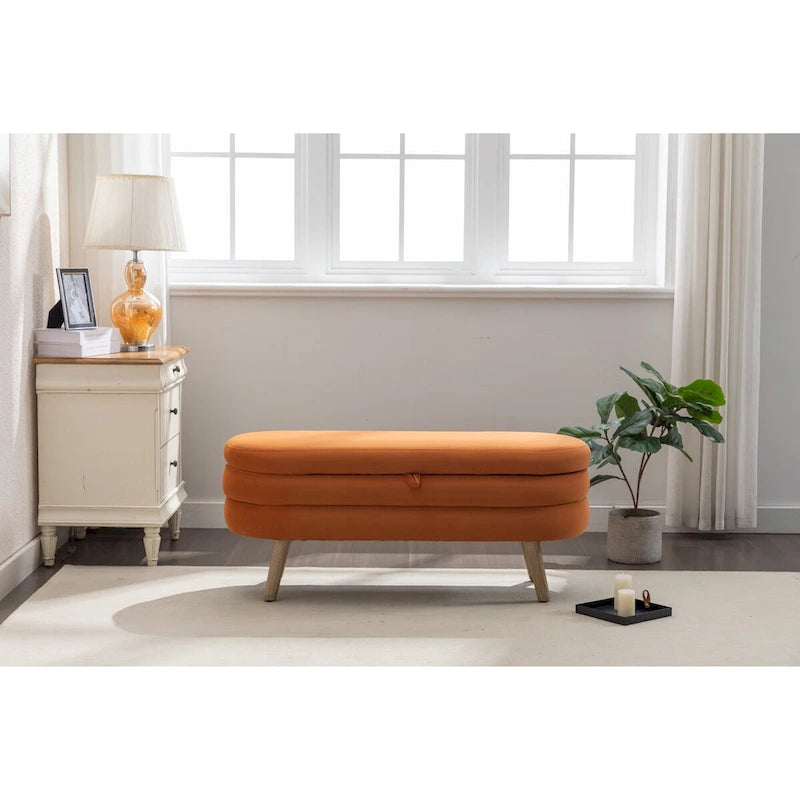 Velvet Fabric Storage Bench Bedroom Bench With Wood Legs For Living Room Bedroom Indoor