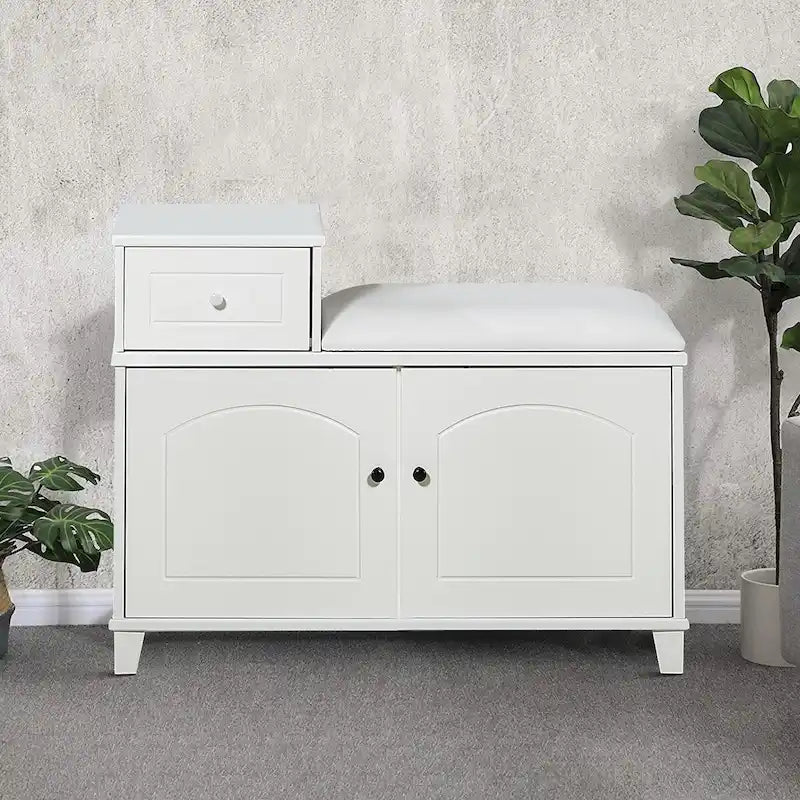 Modern Wooden Storage Bench with Fireproof Sponge-Filled PU Seat Cushion