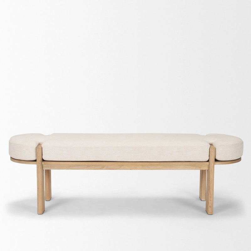 Sohan Light Brown Elm Wood w/ Oatmeal Fabric Bench