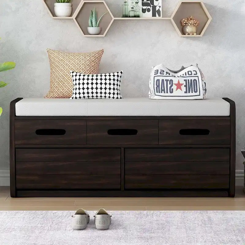 Rustic Storage Bench with Drawers and Hidden Storage