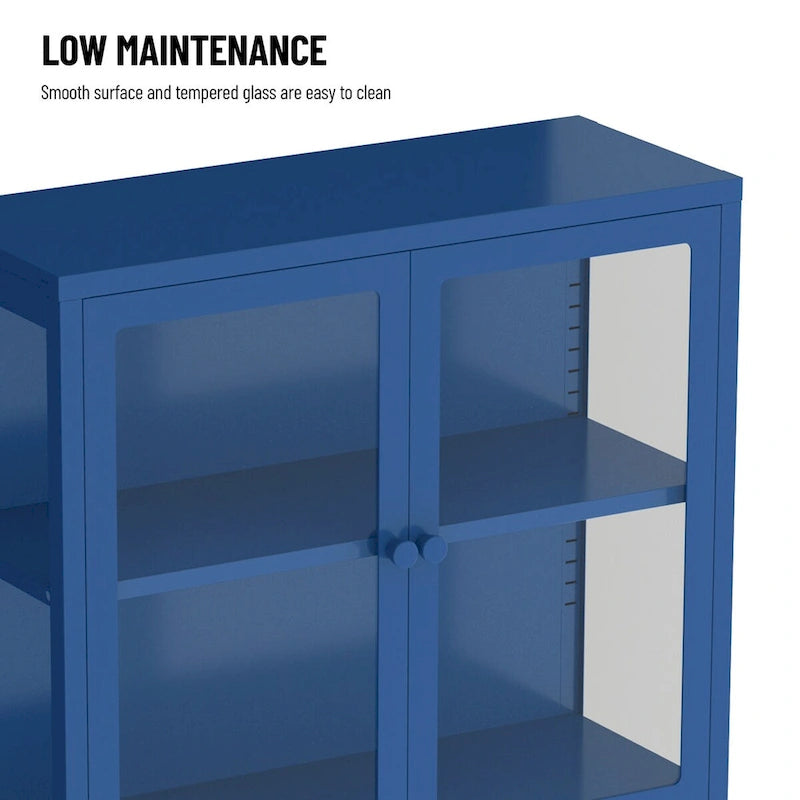 Four Door Storage Cabinet with Adjustable Shelves and Feet Cold-Rolled Steel Sideboard Furniture for Living Room Kitchen