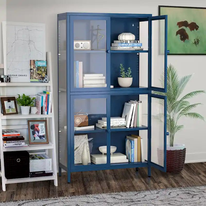 Four Door Storage Cabinet with Adjustable Shelves and Feet Cold-Rolled Steel Sideboard Furniture for Living Room Kitchen