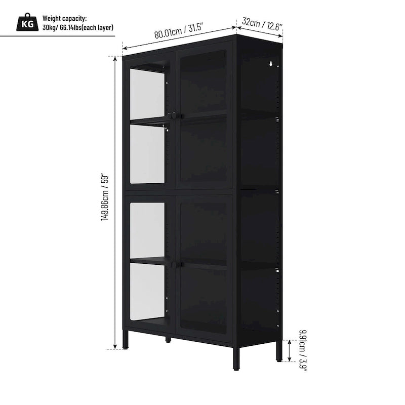 Four Door Storage Cabinet with Adjustable Shelves and Feet Cold-Rolled Steel Sideboard Furniture for Living Room Kitchen