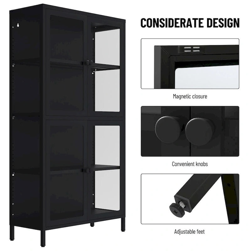 Four Door Storage Cabinet with Adjustable Shelves and Feet Cold-Rolled Steel Sideboard Furniture for Living Room Kitchen