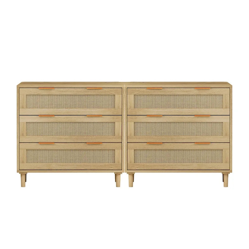 3-Drawers Rattan Storage Cabinet Rattan Drawer (Set of 2),for Bedroom,Living Room,Dining Room,Hallways,Oak