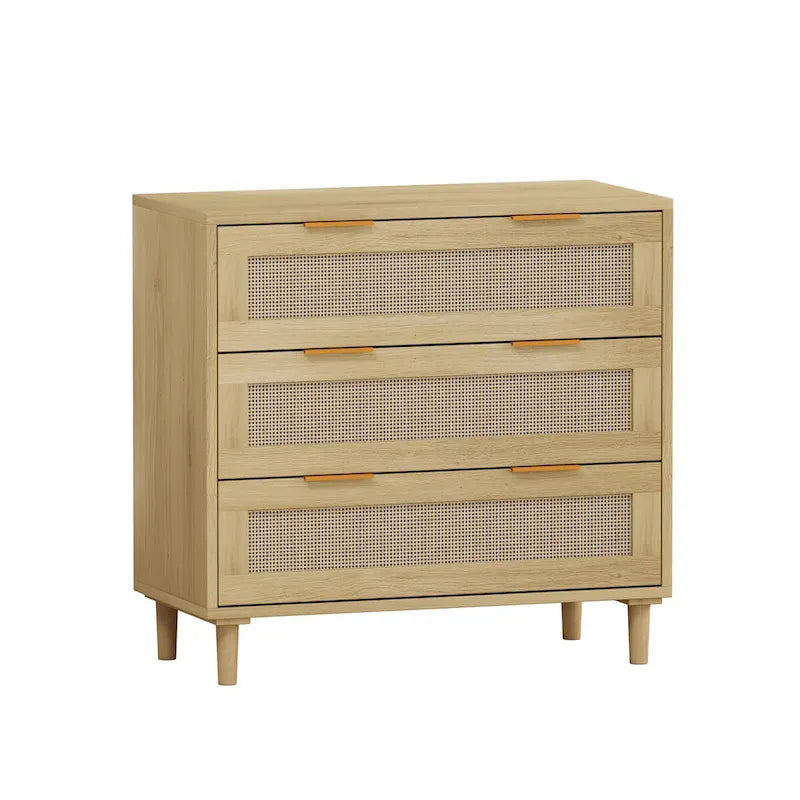 3-Drawers Rattan Storage Cabinet Rattan Drawer (Set of 2),for Bedroom,Living Room,Dining Room,Hallways,Oak