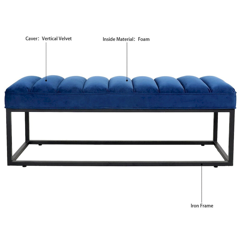 Metal Base Upholstered Bench Footstool for Entryway Living Room