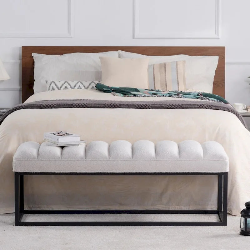 Metal Base Upholstered Bench Footstool for Entryway Living Room