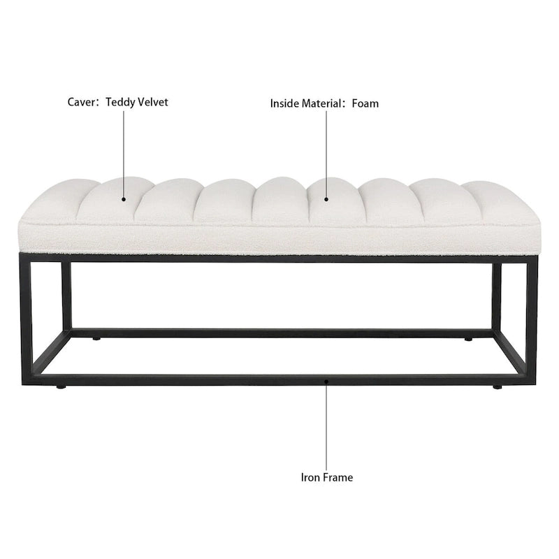 Metal Base Upholstered Bench Footstool for Entryway Living Room