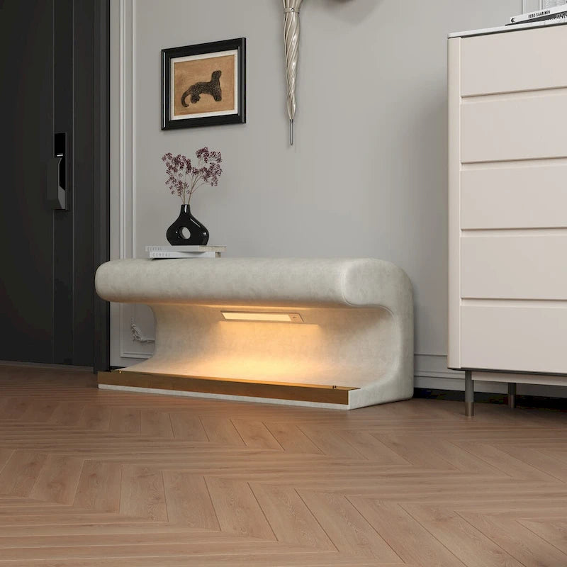 Entryway Bench Leather Upholstered Ottoman with LED sensor light for living room ,bedroom,end of bed