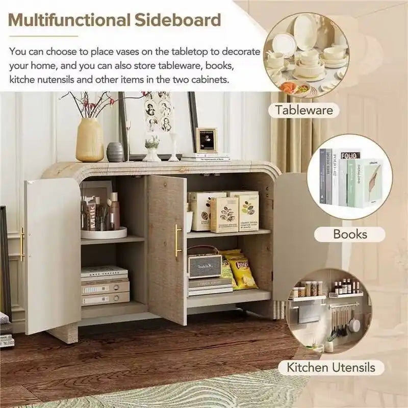 47.2W Sideboard with Gold Handles and Adjustable Dividers - N/A