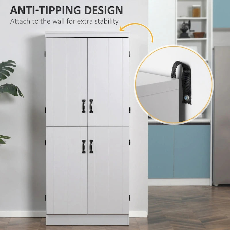 70 Kitchen Pantry, Tall Freestanding Storage Cabinet, 6-tier Shelving with 2 Adjustable Shelves and 4 Doors Gray