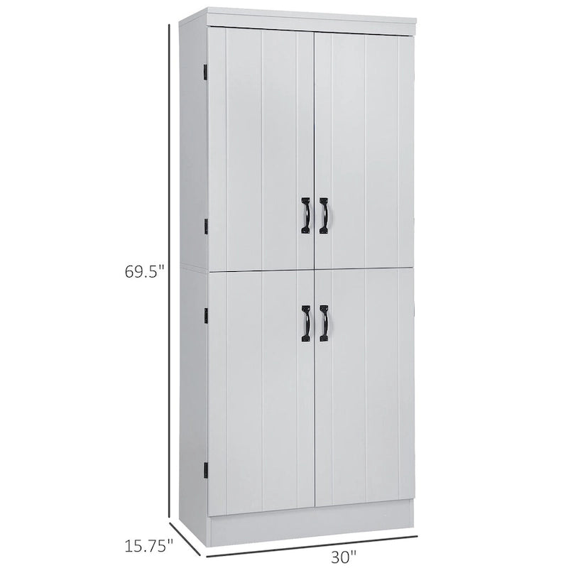 70 Kitchen Pantry, Tall Freestanding Storage Cabinet, 6-tier Shelving with 2 Adjustable Shelves and 4 Doors Gray