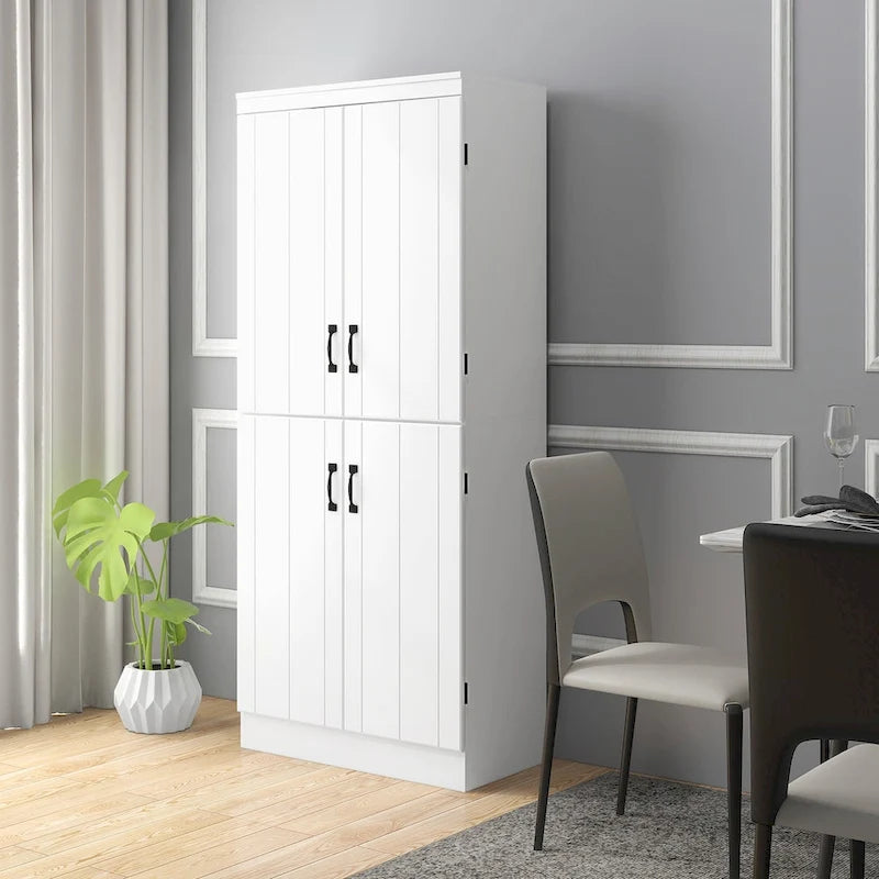 70 Kitchen Pantry, Tall Freestanding Storage Cabinet, 6-tier Shelving with 2 Adjustable Shelves and 4 Doors Gray