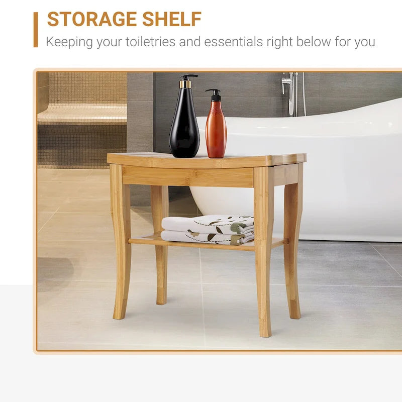 Bamboo Shower Bench with Storage Shelf