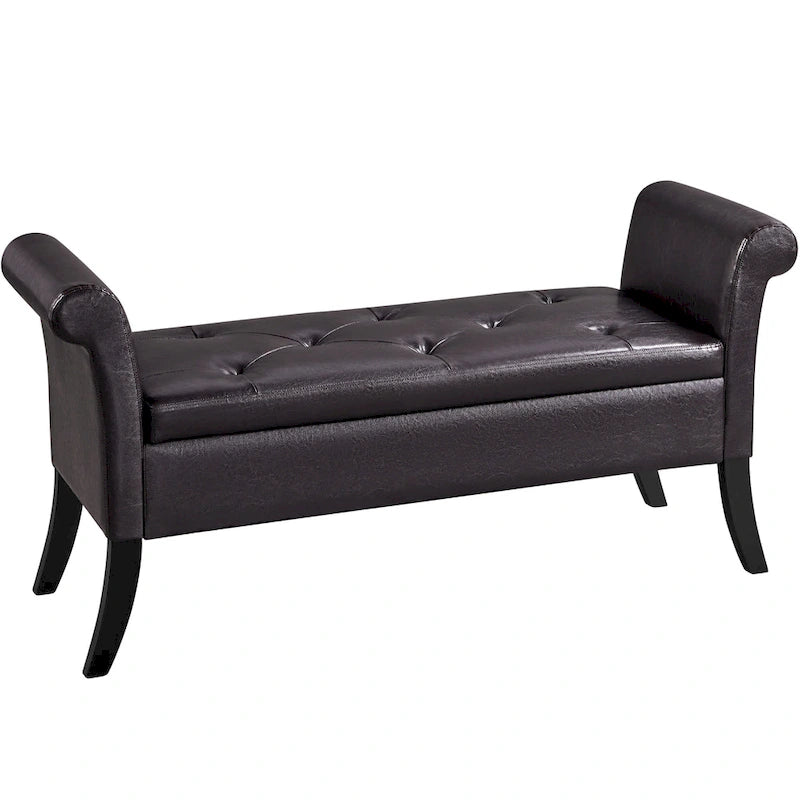 Yaheetech Faux Leather Vintage Storage Bench Multifunctional Bench
