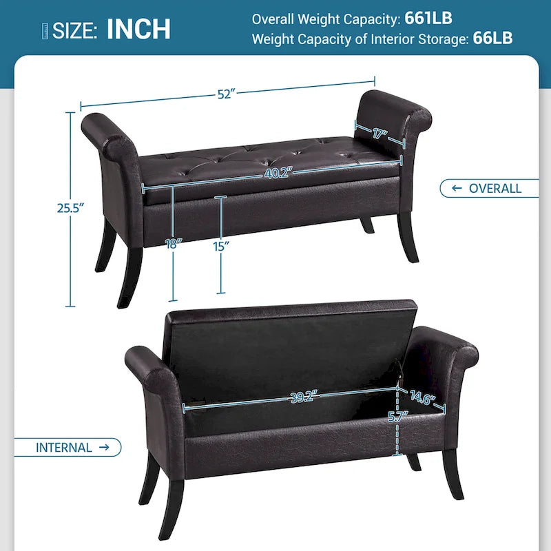 Yaheetech Faux Leather Vintage Storage Bench Multifunctional Bench