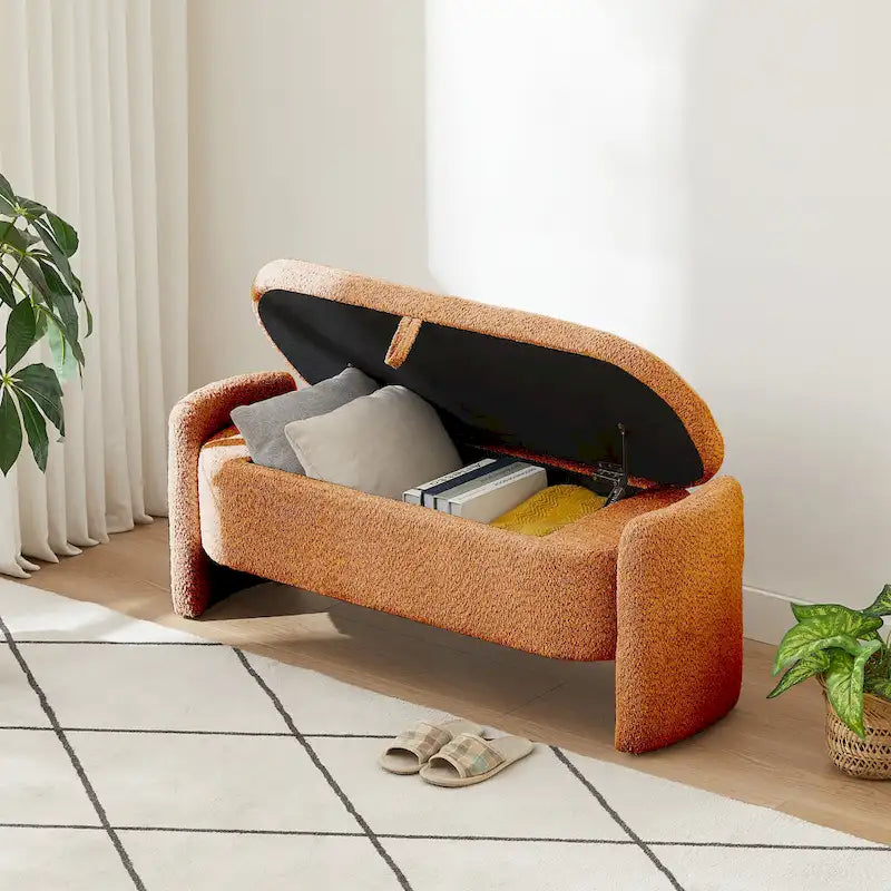 Fleece Fabric Bench with Large Storage Space