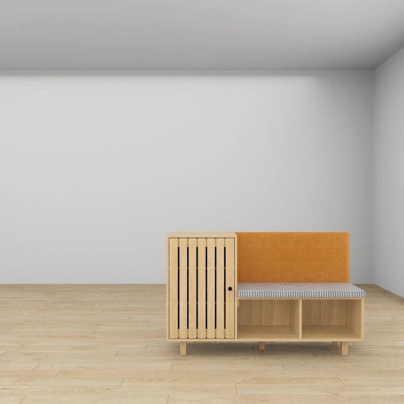 Functional Hallway Storage Ensemble with Houndstooth Cushion Bench