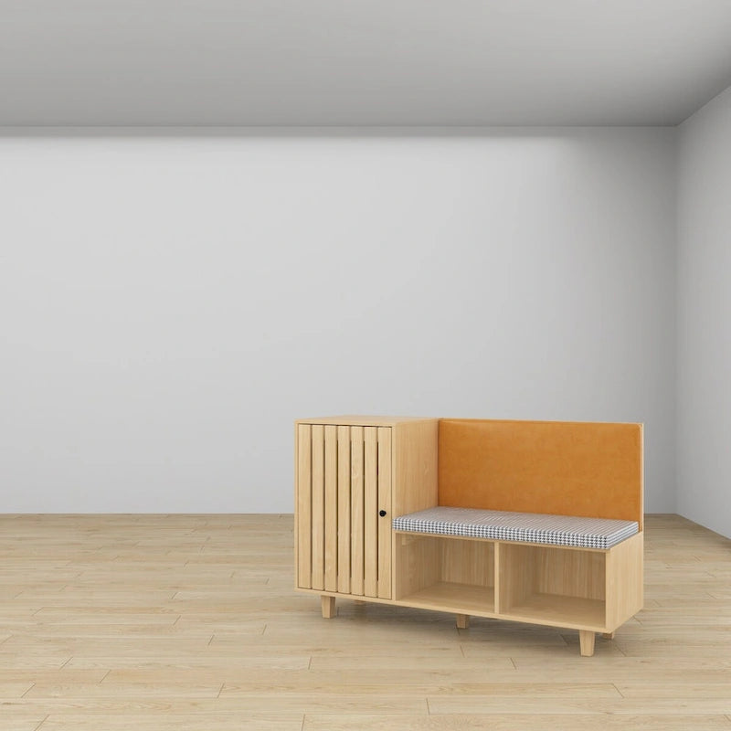 Functional Hallway Storage Ensemble with Houndstooth Cushion Bench